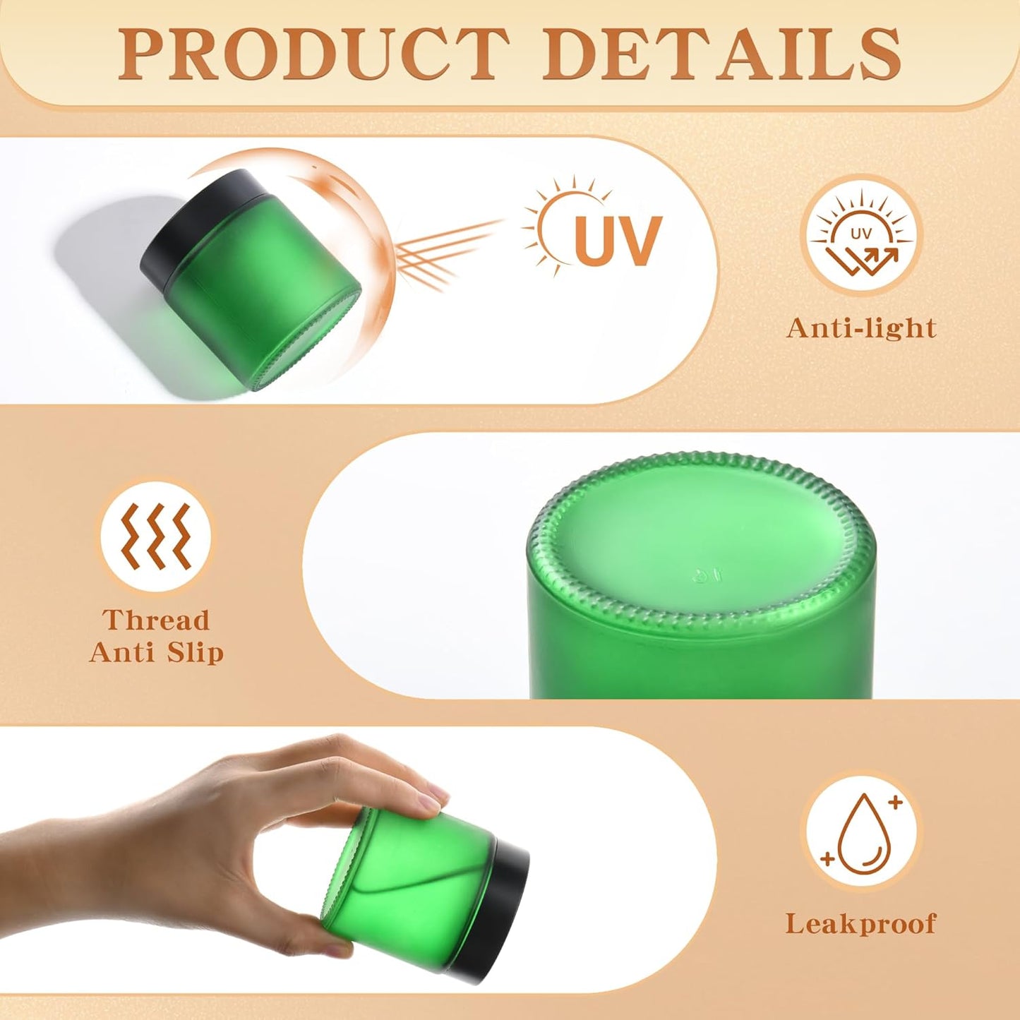 Glass Jars with Lids,Eco-Friendly Cosmetic Containers with Airtight Black Lids & Liners, Multi-Color Options for Cream, Lotion, Body Butter, DIY Skincare Travel Jars (Green Frosted, 4oz)