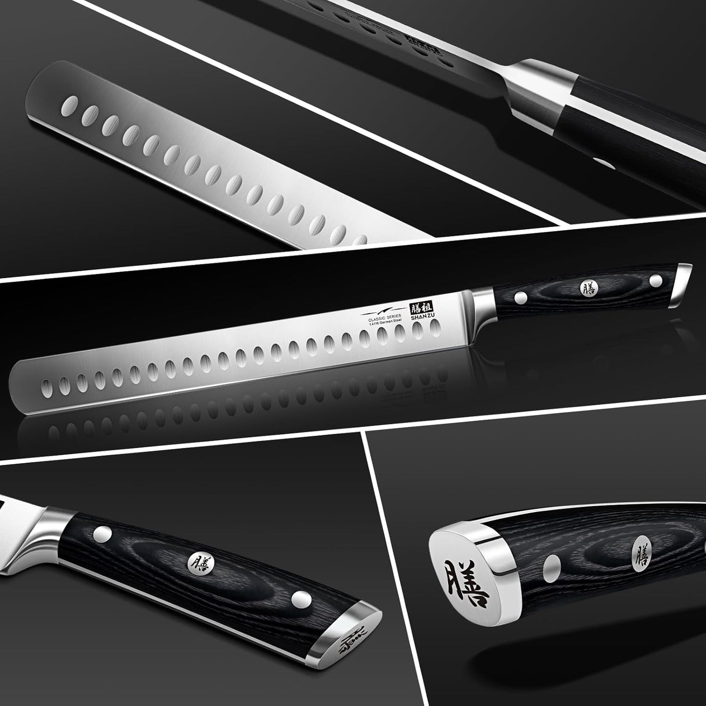 SHAN ZU 12" Brisket Slicing Knife - Carving Slicing Meat Knife Professional German 1.4116 Stainless Steel Razor Sharp Blade, Ergonomic Wood Handle & Full Tang Design, Gift Box Included