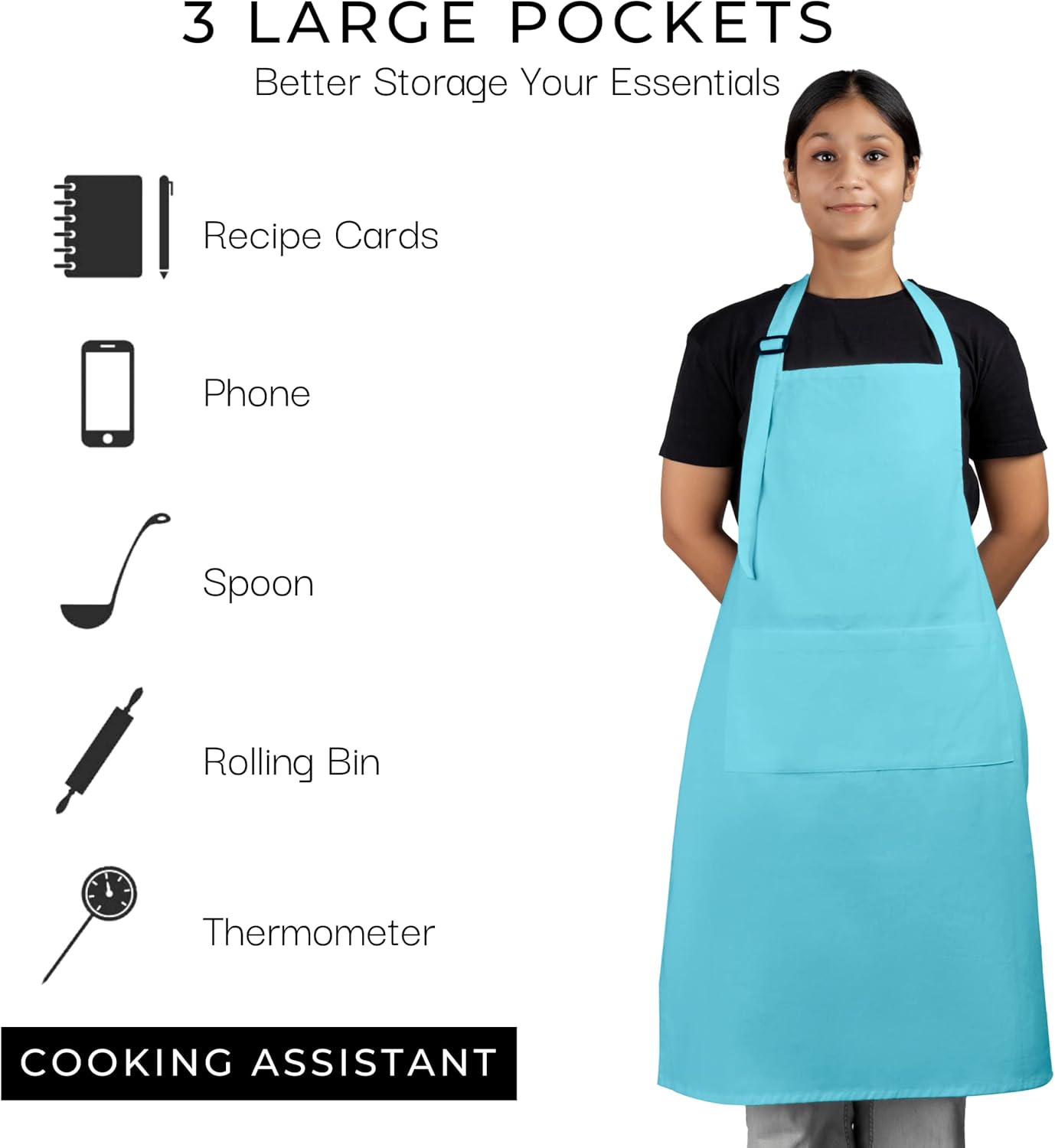 RAJRANG 100% Cotton Cooking Apron with 3 Pockets Kitchen Chef BBQ Adjustable Bib Aprons for Women Men