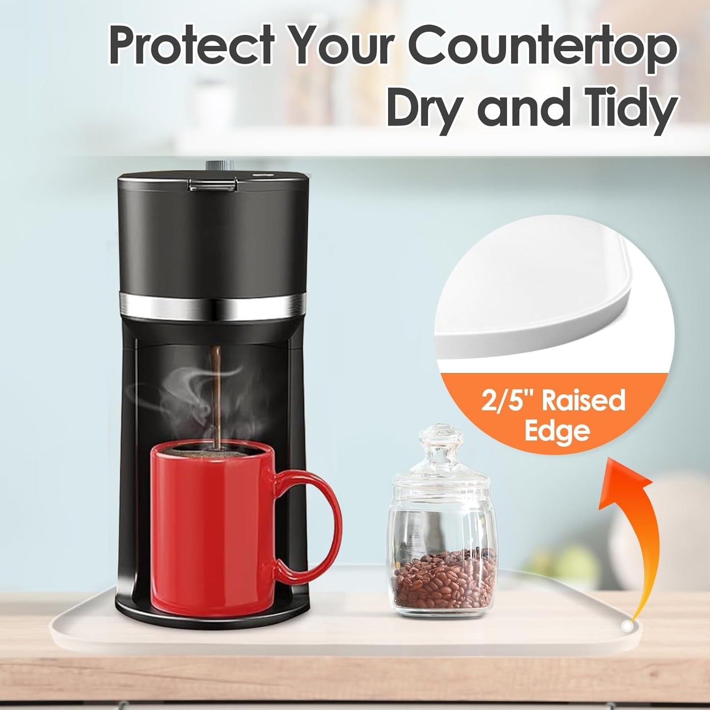 Silicone Coffee Maker Mat with Lip, 17.4'' x 10.6'' Heavy Duty Coffee Maker Mat for Countertops, Coffee Tray Fit Under Coffee Machine Appliance Automatic Machines Espresso Accessory, Translucent