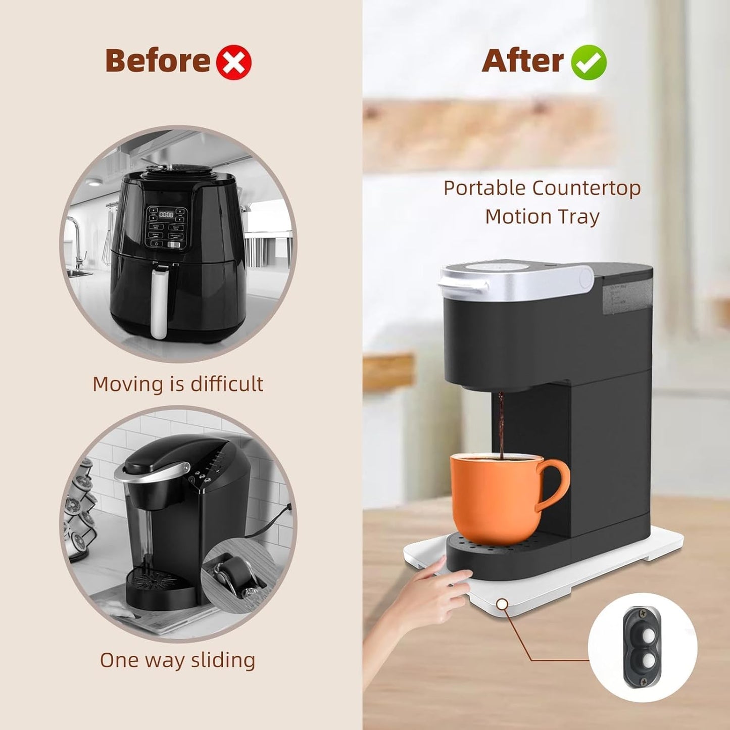 360° Rolling Tray Bamboo Appliance Slider, Appliance Sliders for Kitchen Appliances Sliding Tray for Coffee Maker Appliances Mat Easily from Under The Cabinet White(13.9"×9.4")