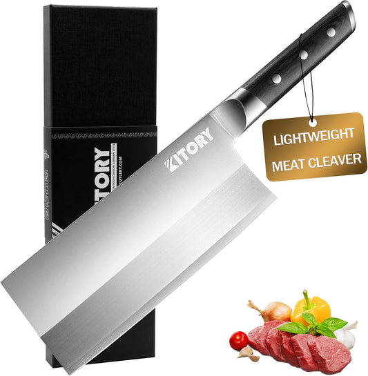 Kitory 7" Lightweight Meat Cleaver, Chinese Chef Knife for Slicing & Chopping (No Bones)- German High Carbon Steel - Ergonomic Pakkawood Handle - Ideal for Women, 2024 Gift (Metadrop Series)