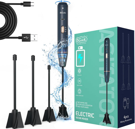 Upgraded Resin Mixer, Handheld Rechargeable Mixer with Minimizing Bubbles,Epoxy Resin Mixer for Resin, Silicone Mixing, Resin Molds, DIY Crafts (Included 4 pcs Paddles) (Blue)