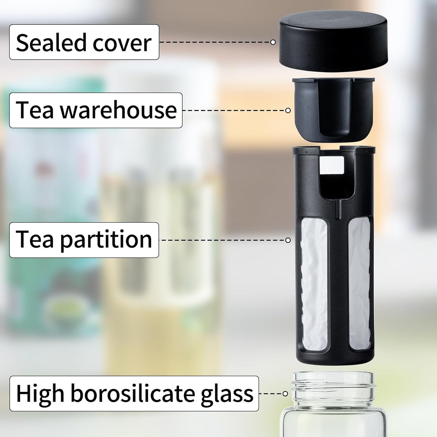 19oz Cold Brew Bottle, Cold Brew Maker with Removable Filter, BPA - Free Portable Cold Brew Tea Bottle for Iced Tea, Cold Brew & Fruit Infusion (Black+White)