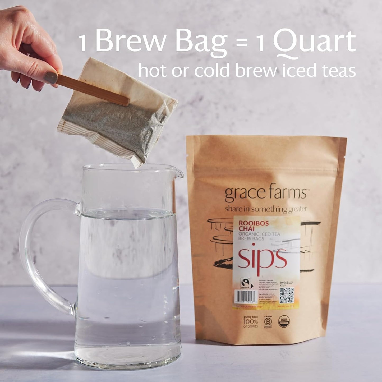 Grace Farms ROOIBOS CHAI ORGANIC ICED TEA (Twelve 1qt. Brew Bags, 3 Gallons) | Refreshing and Spiced, Naturally Sweet Sugar-Free | Easy Cold Brew