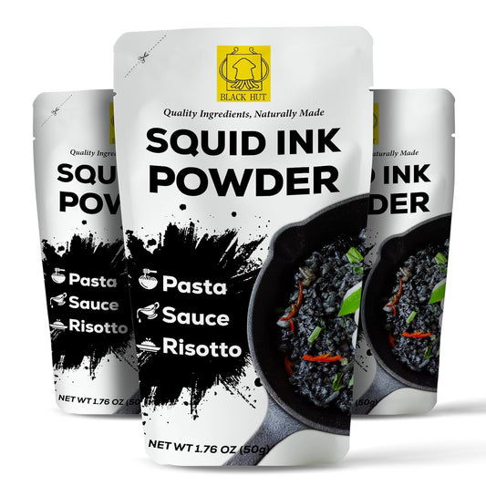 Black Hut Cuttlefish Squid Ink Powder, Perfect for Festive Baking & Cooking, Ideal for Rice, Noodles, Pasta, Spaghetti, Risotto, Tinta de Sepia, Halal Certified, Contains Molluscs, 1.76oz / 50g