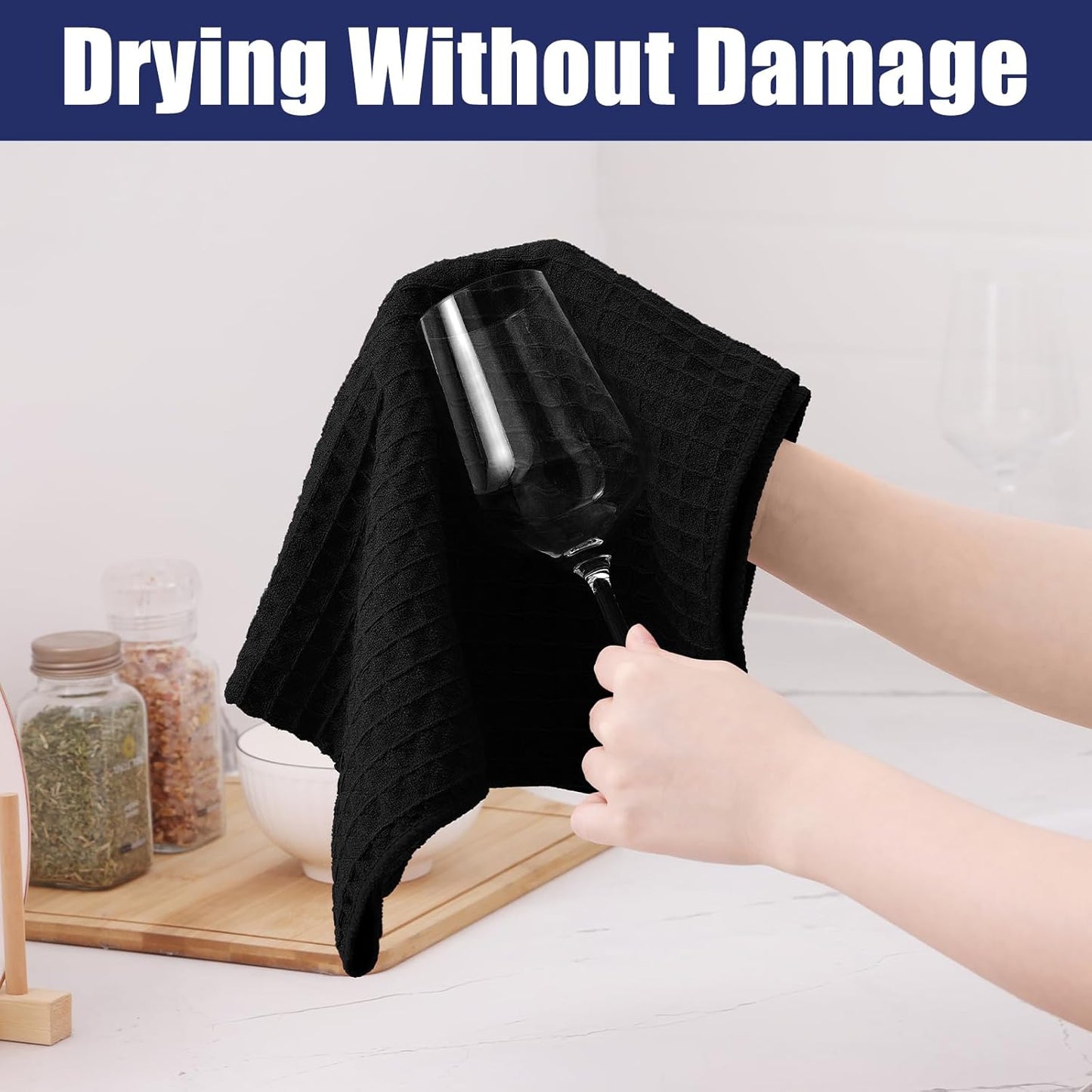 Homaxy Microfiber Waffle Weave Kitchen Dish Cloths, 12 x 12 Inch Ultra Absorbent and Solid Color Dish Towels for Kitchen Fast Drying Dishcloth for Washing Dishes, 8 Pack, Black