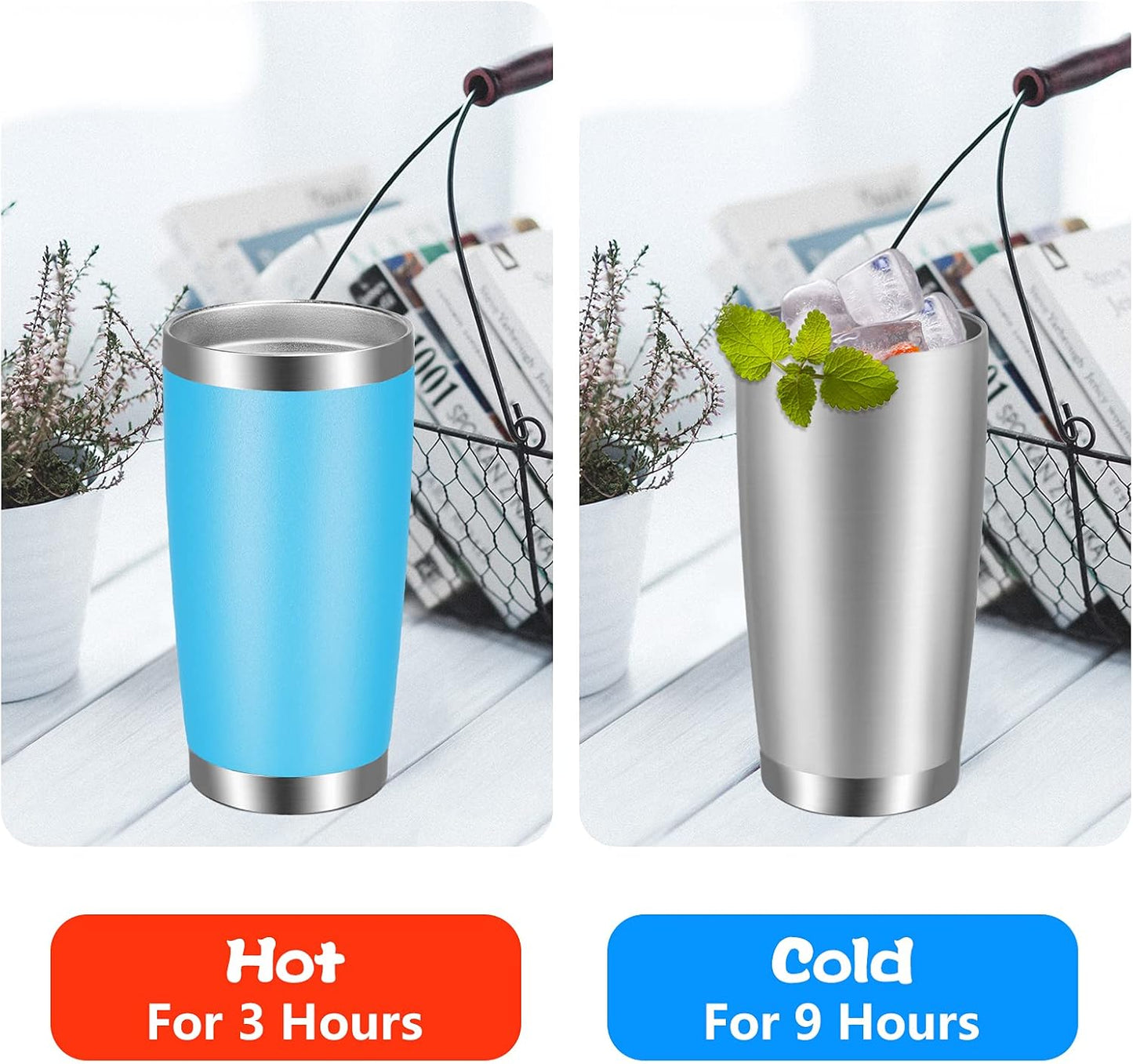 VEGOND 20oz Tumbler with Lid and Straw Stainless Steel Tumbler Cup Vacuum Insulated Double Wall Travel Coffee Mug Powder Coated Coffee Cup(Sky Blue 1 Pack)