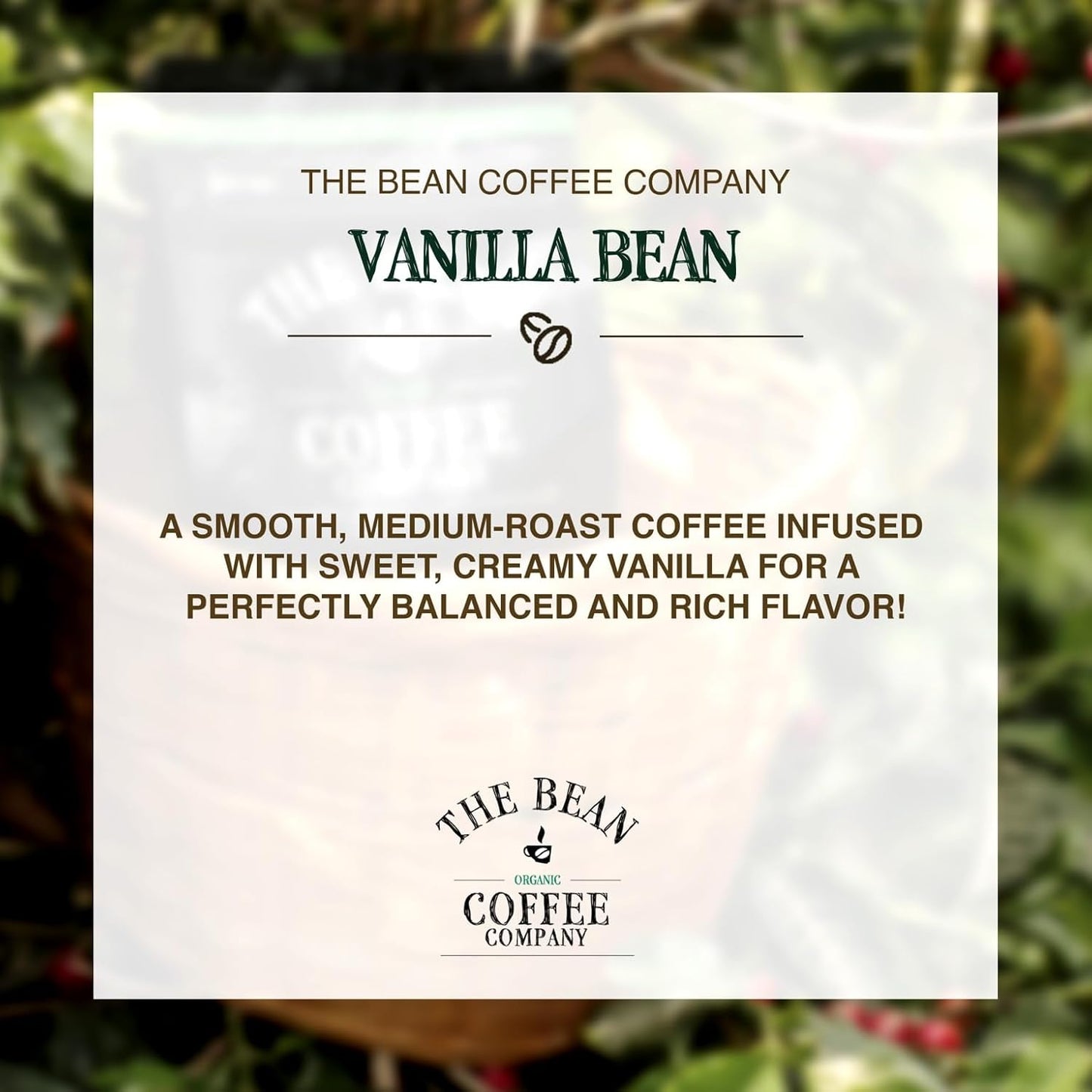 The Bean Organic Coffee Company Vanilla Bean, Medium Roast, Ground Coffee, 5-Pound Bag,Café molido tostado organico