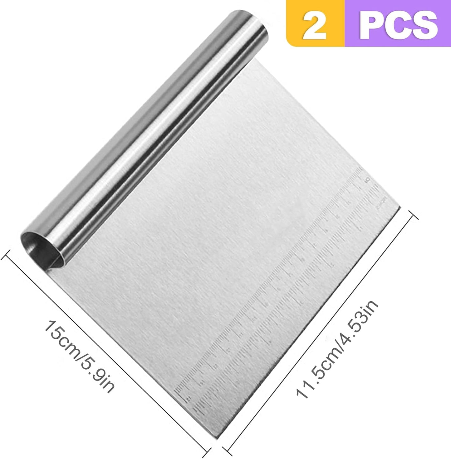 2 Pack Stainless Steel Dough Cutter Scraper Set - Bench Scraper & Pastry Knife with Measuring Marks - Bread Dough Baking Professional Kitchen Tool