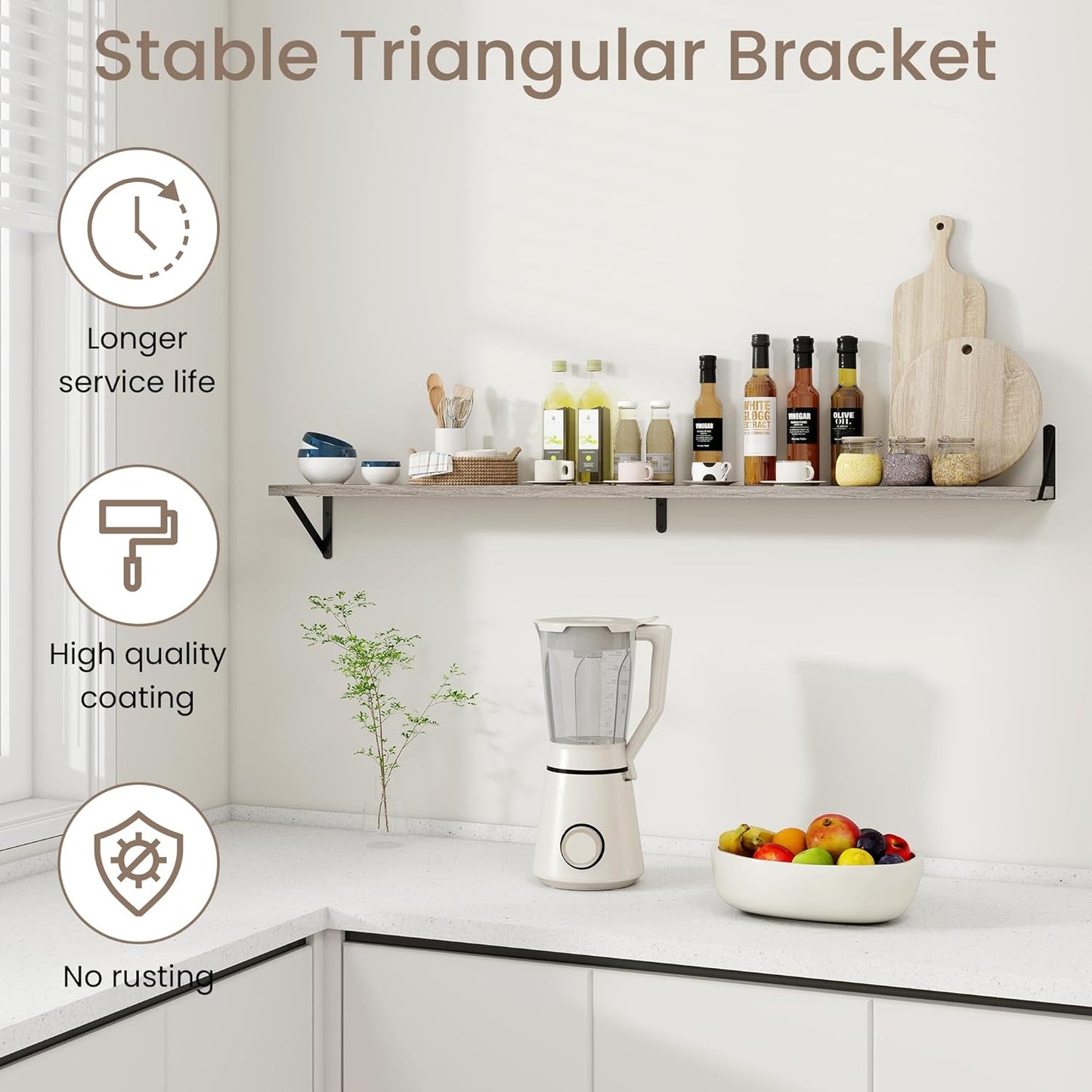 Dreamland 8 inch Deep Floating Shelves for Wall, 55W x 8D Wall Mounted Shelves Set of 2, Wide Display Ledge Shelf with Sturdy Metal Brackets for Living Room, Bathroom, Bedroom and Kitchen, Grey