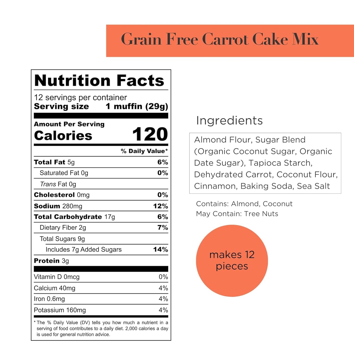 Stellar Eats Grain-Free Carrot Cake & Muffin Baking Mix | Gluten-Free, Dairy-Free, Plant-Based, Paleo-Friendly | Sweetened with Date Sugar | Almond Flour-Based | Makes 1 Loaf or 12 Muffins | 1 Pack