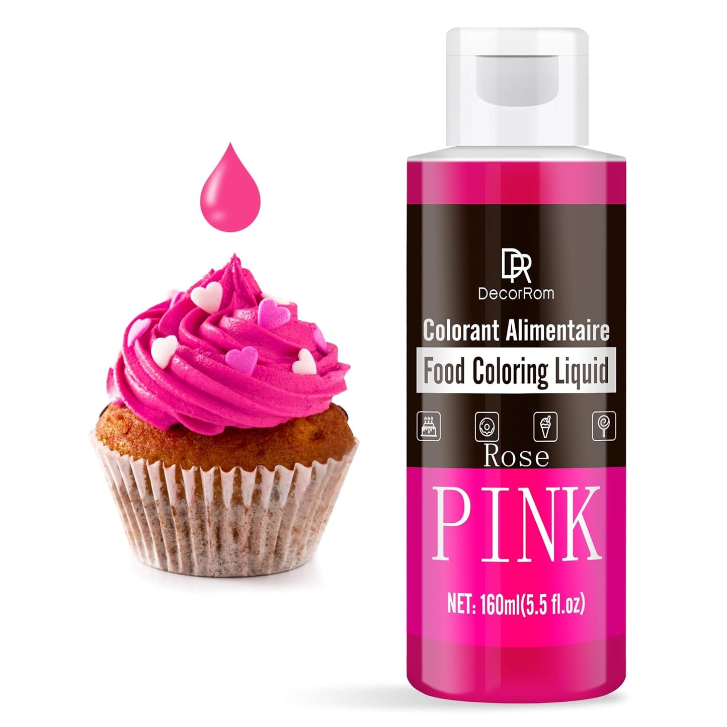 Food Coloring - Vibrant Liquid Icing Food Coloring Set for Baking, Cake Decorating, Easter Egg, Airbrush - Tasteless Food Color Dye for Fondant, Slime, DIY Crafts - 5.5 Fl.oz / 160ml Each (Pink)