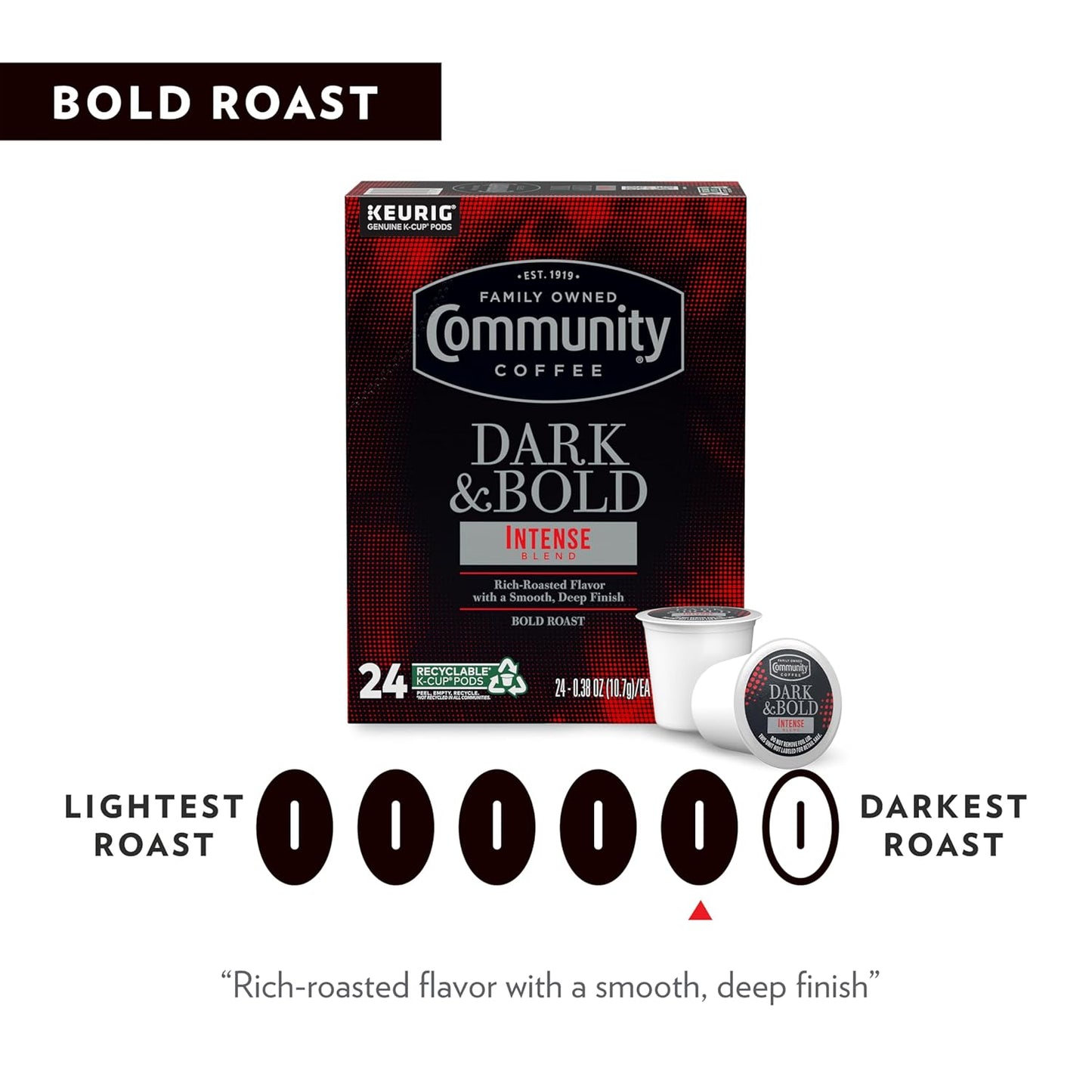Community Coffee Dark & Bold Intense Blend 72 Count Coffee Pods, Dark Roast Compatible with Keurig 2.0 K-Cup Brewers, 12 Count (Pack of 6)