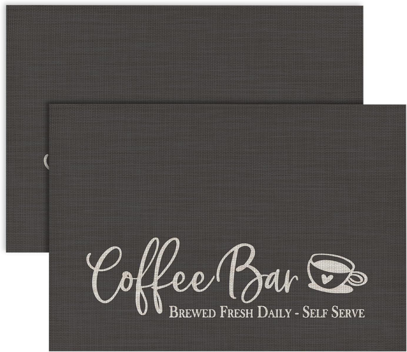 Artoid Mode Coffee Bar Mat Set of 2, Plastic Vinyl Washable Woven Non-Slip Table Mats for Coffee Machine Decor,Dark Gray