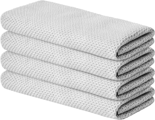 Artoid Mode 100% Cotton Light Grey Waffle Weave Kitchen Dish Cloths, 13x28 Inch Ultra Soft Absorbent Quick Drying Kitchen Dish Towels Set of 4