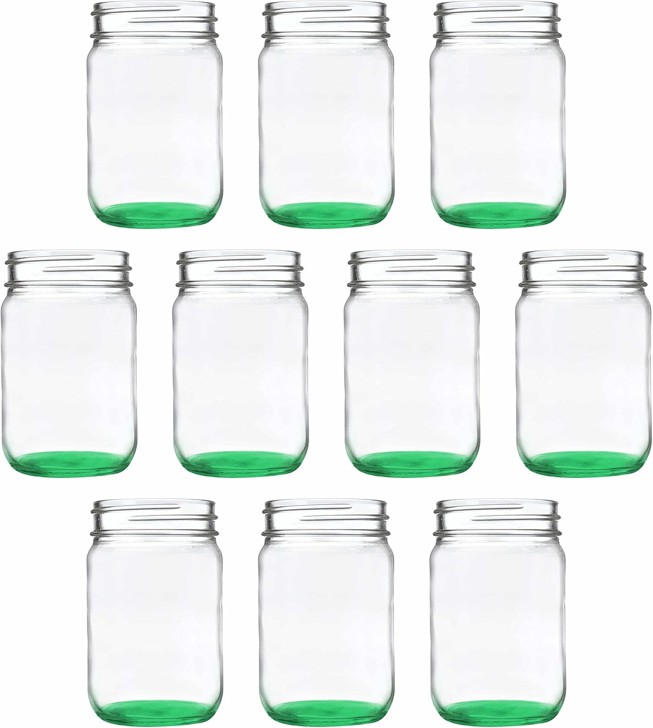 DISCOUNT PROMOS Decorating Mason Jars 12 oz. Set of 10, Bulk Pack - Glass Jars for Overnight Oats, Candies, Fruits, Pickles, Spices, Beverages - Green