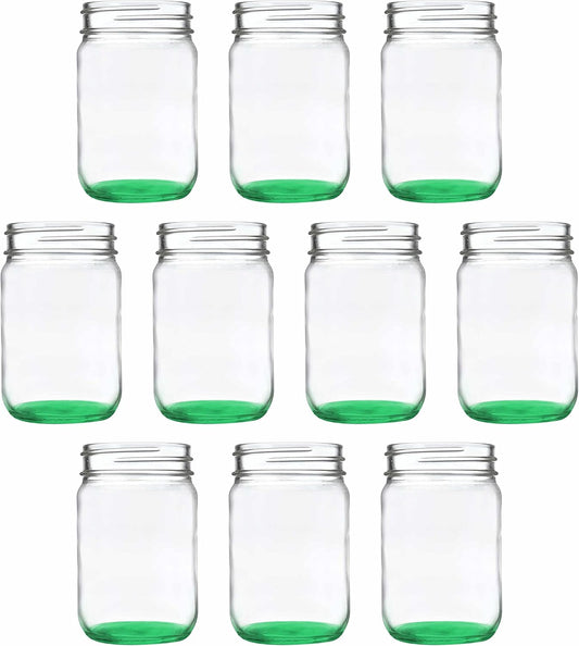 DISCOUNT PROMOS Decorating Mason Jars 12 oz. Set of 10, Bulk Pack - Glass Jars for Overnight Oats, Candies, Fruits, Pickles, Spices, Beverages - Green