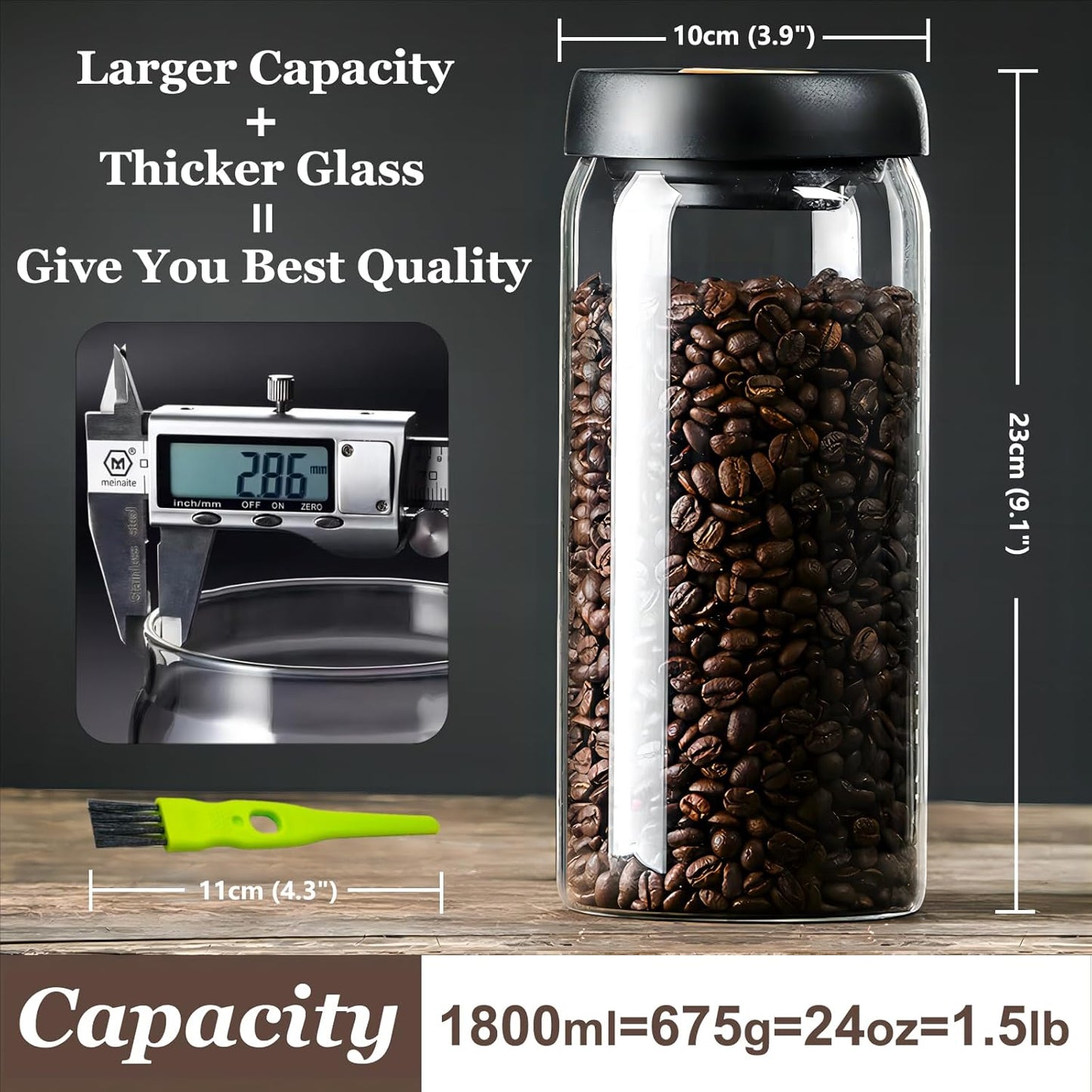 Vacuum Glass Jar with Airtight Lid,61floz/1800ml Borosilicate Glass Coffee Canister Container,Perfect for Coffee Beans & Grounds,Loose Leaf Tea,Candy,Sugar,Nuts,Spices
