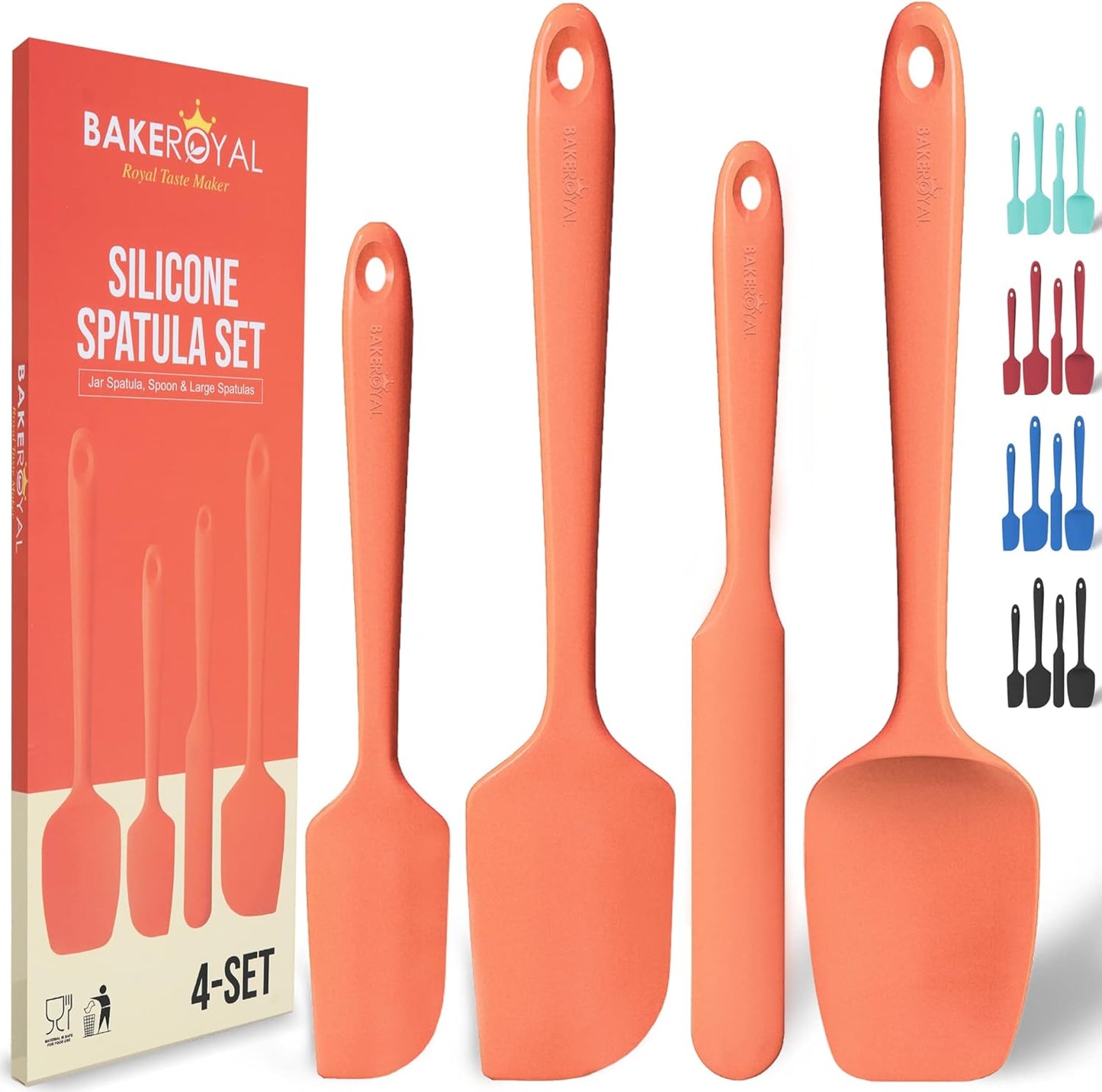 Silicone Spatula Set - 4-Piece Rubber Spatulas Silicone Heat Resistant 600°F for Everyday Task - Seamless Design Kitchen Spatulas for Nonstick Cookware - Orange