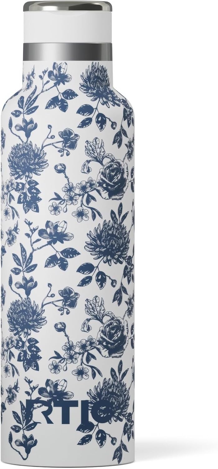 RTIC 20oz Journey Bottle Metal Stainless Steel Vacuum Insulated, BPA Free, Reusable, for Water, Hot and Cold Drinks, Travel, Sports, Camping, Blue Bouquet