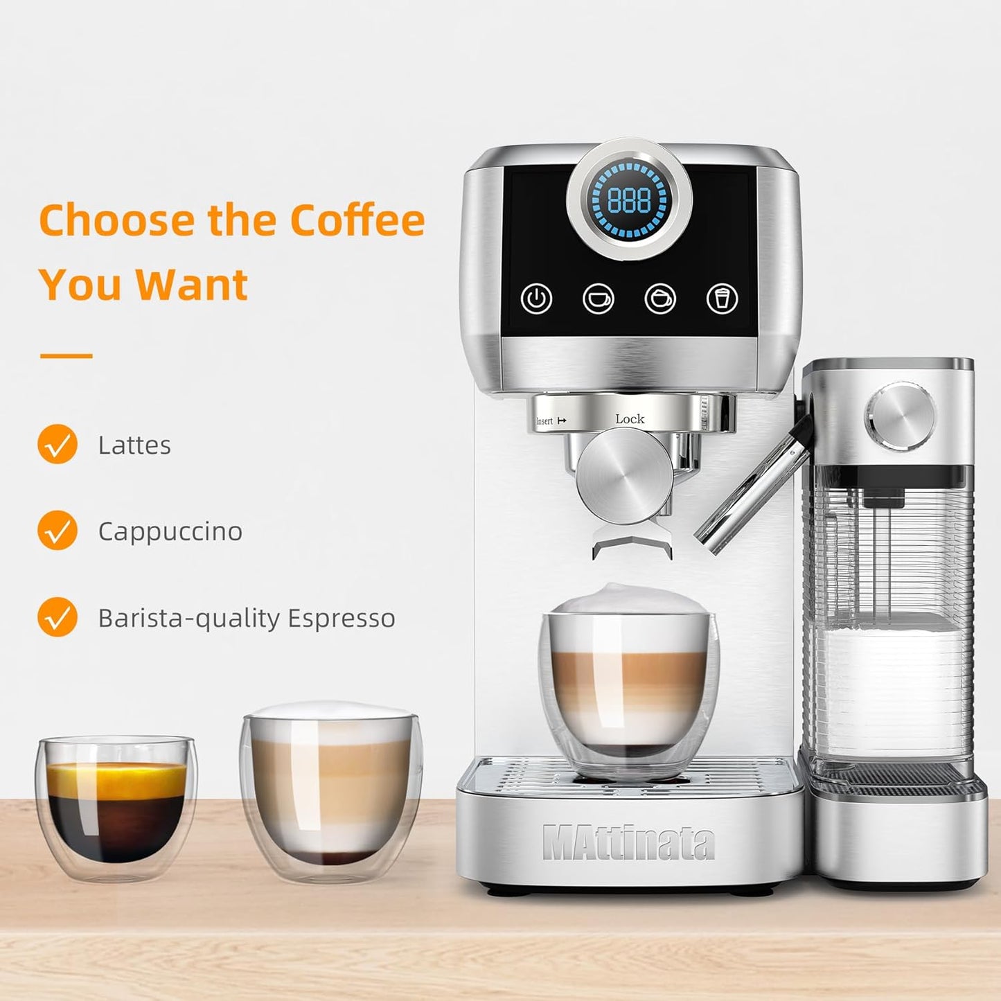 Cappuccino Coffee Machine, Espresso Machine Touchscreen Control with Auto Milk Frother, Stainless Steel Espresso Maker 20 Bar, Latte Coffee Maker with for Home, Office with Timer