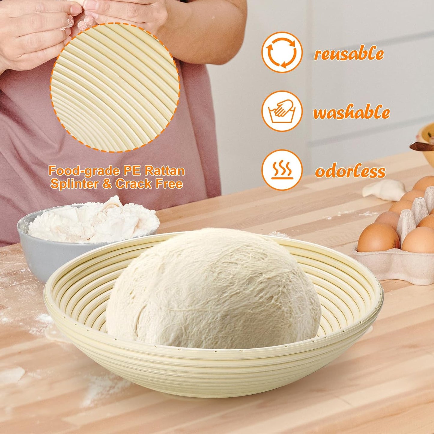 Banneton Bread Proofing Basket Set,11" Round Sourdough Bread Baking Supplies, Sourdough Starter Kit with Bread Lame,Danish Whish, Bowl Scraper,Dough Whisk for Bread Making