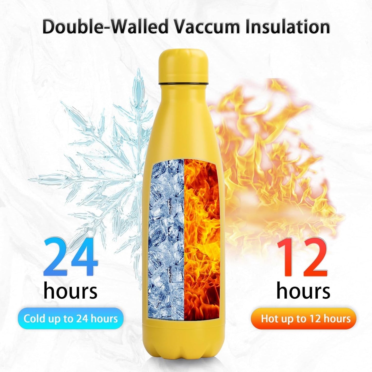 Insulated Water Bottle, 2 Pack-17oz Stainless Steel Water Bottles with straw lid, Metal Sports Water Bottles for Boys,Girls, Double Wall Vacuum BPA-Free Flask for School, Sports(Black-Yellow)
