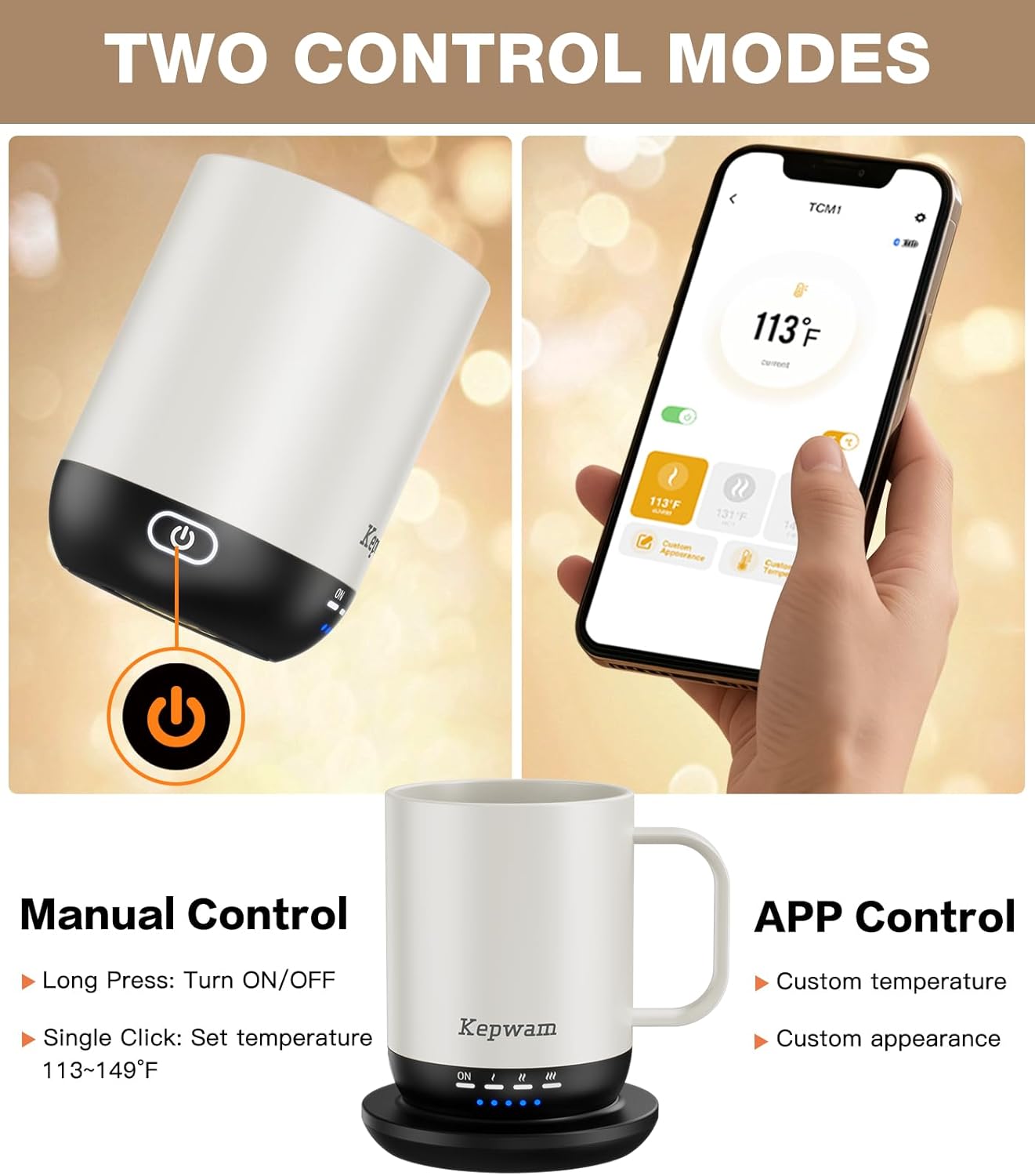 Self Heating Coffee Mug T1-16oz Fast Heating & Ultra Long-Lasting Battery Life, Heated Coffee Mug Up to 149℉ - Touch & App Controlled Coffee Mug, Birthday Gifts for Women and Men