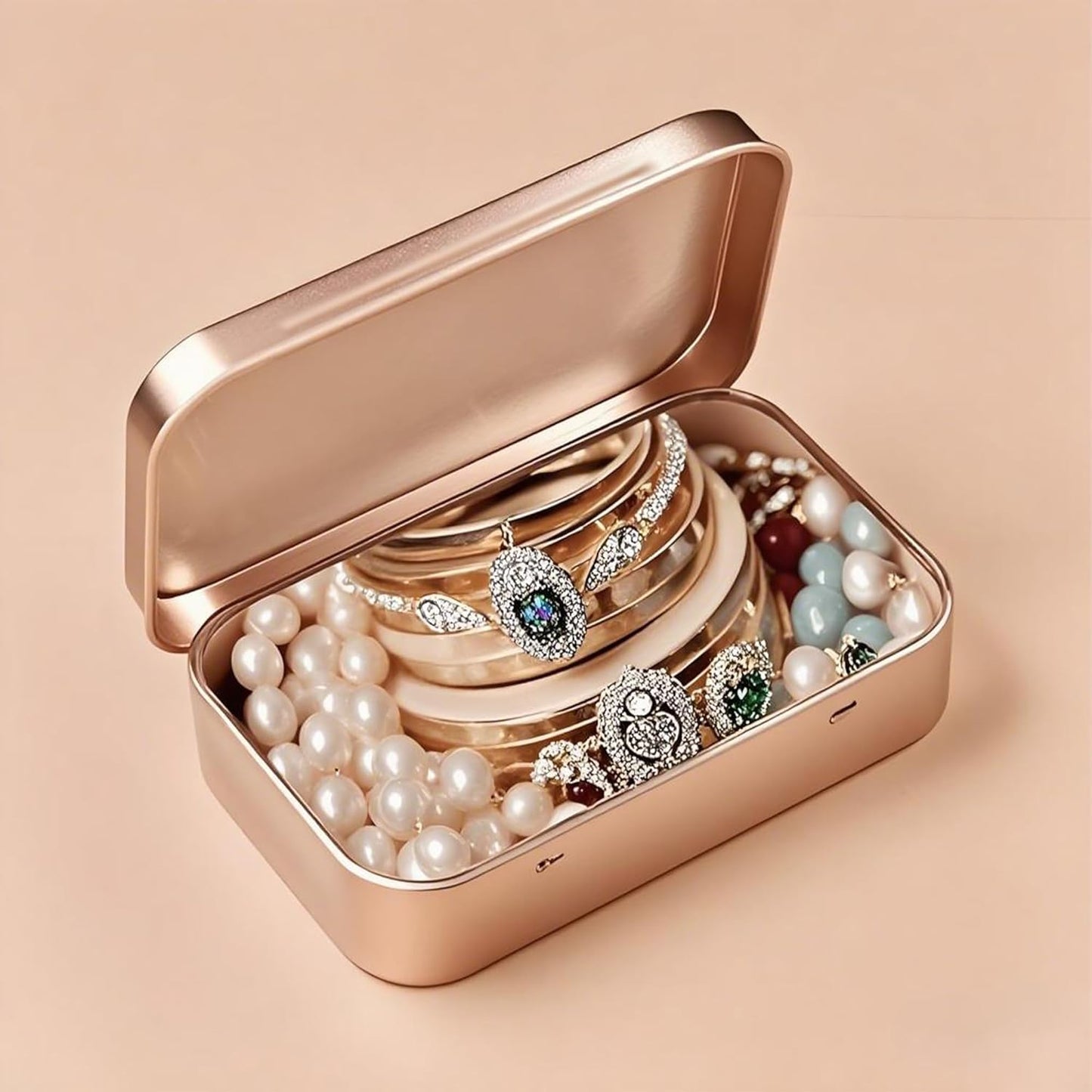 Small Metal Box With Lid-Cookie Tins Metal Tins With Lids Lens Wipes Storage Container Mini Portable Box,Empty Hinged Tin,For Organize Mint Candy Jar,Sewing (Rose Gold, 6 Pcs 3.7" x 2.4" x 0.8")