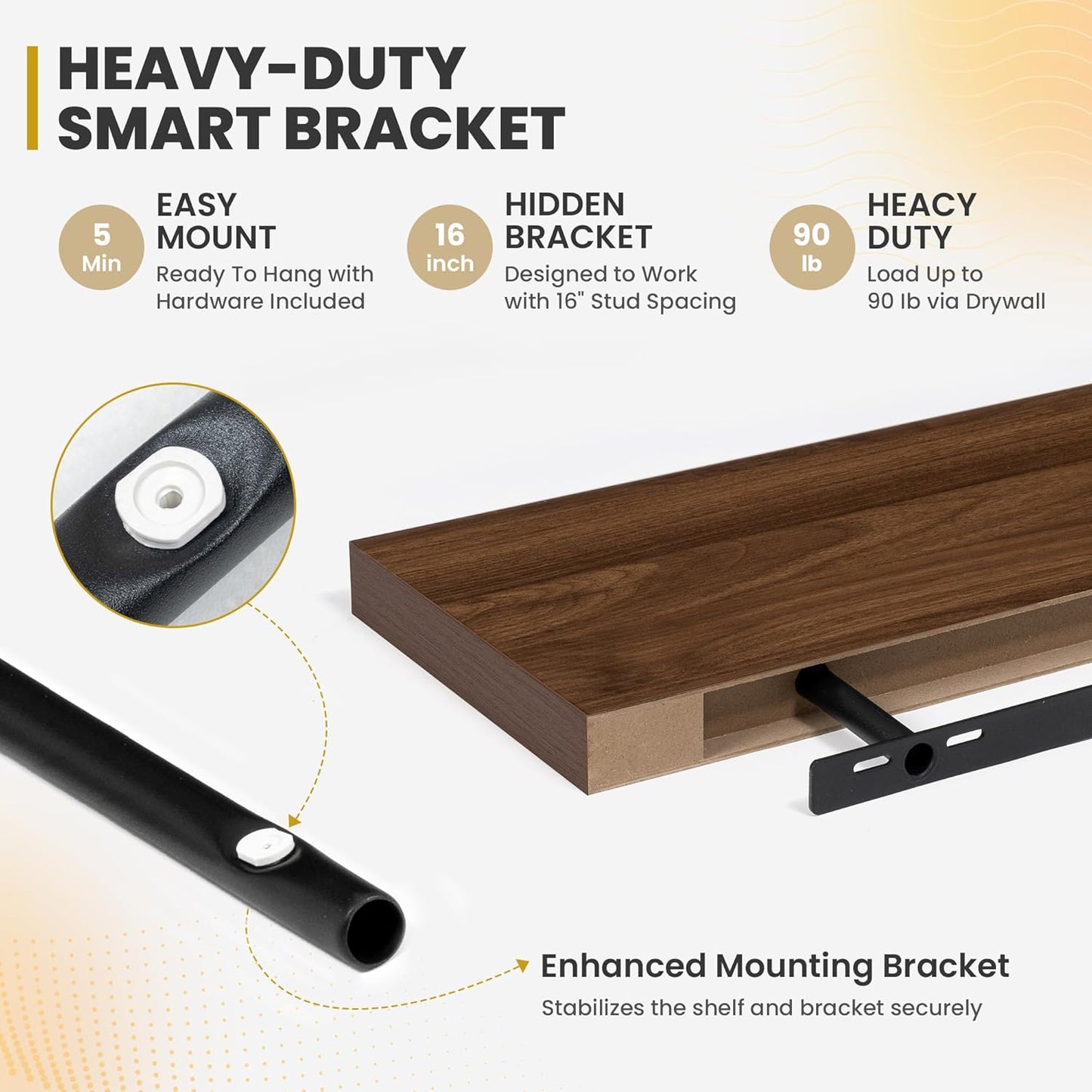 55 Inch Floating Shelves, 9.3" Deep Floating Shelf Wall Mounted, 56" Wall Shelves, Rustic Deep Bookshelf, Large Display Shelves & Storage Shelves for Bedroom, Living Room, Walnut, Set of 1