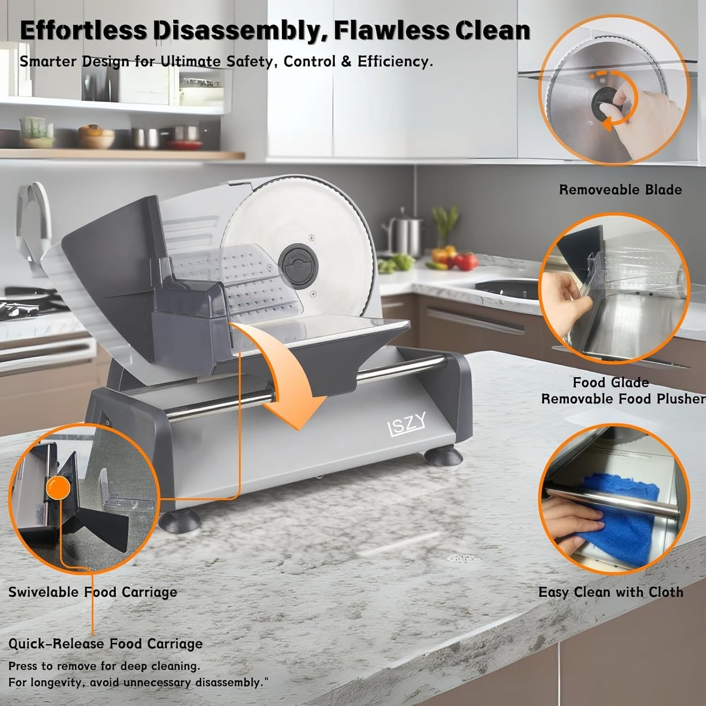 Meat Slicer, Electric Meat Slicer Machine for Home with 2 Removable 7.5'' Blades ETL Certified, Adjustable Thickness Deli Food Slicer-Meat Cutter Machine for Bread Cheese (180W Meat Silcer)