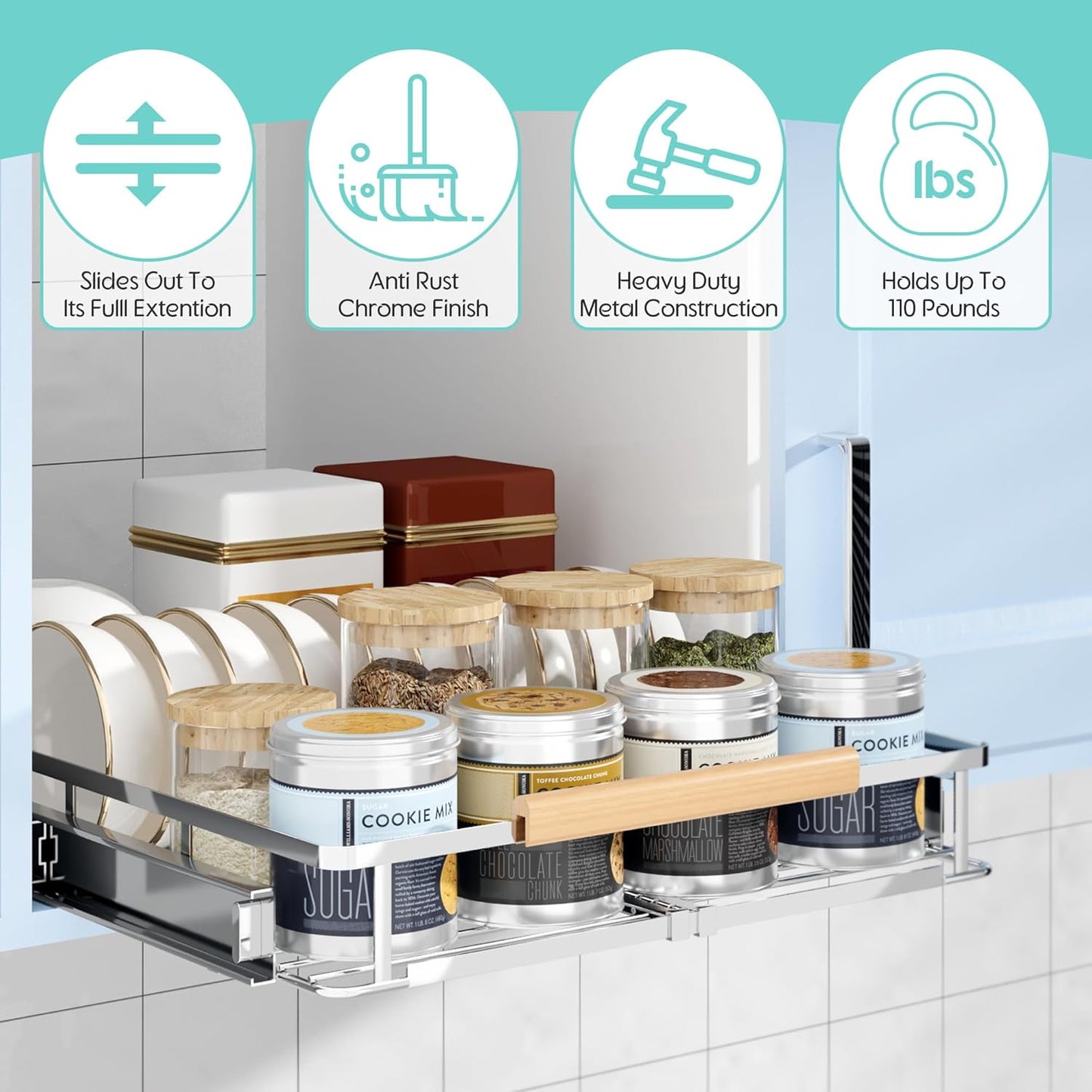 Expandable Pull Out Cabinet Organizer, Adjustable Width:23.2~39.9''W x 22.5''D Under Sink Organizer, Drawer Storage Shelves for Kitchen, Bathroom, Closet, Pantry, Cupboard, Pots, Pans