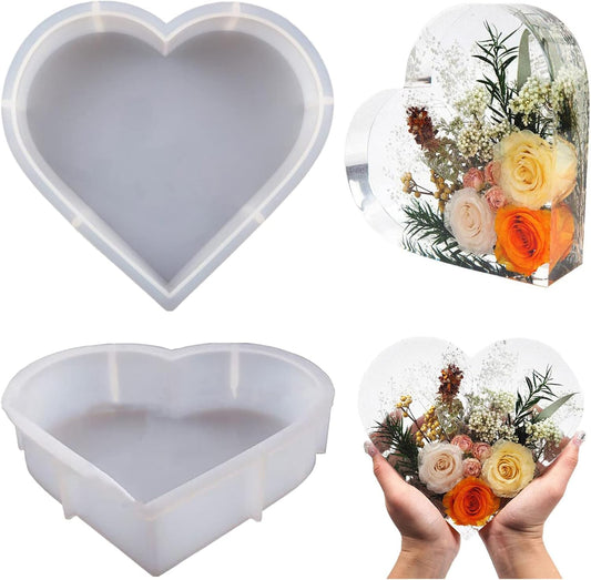 Resin Silicone Molds Large Heart Hexagon Resin Molds Deep Epoxy Resin Mold for Flowers Preservation Resin Art Resin Casting DIY (A-Heart)
