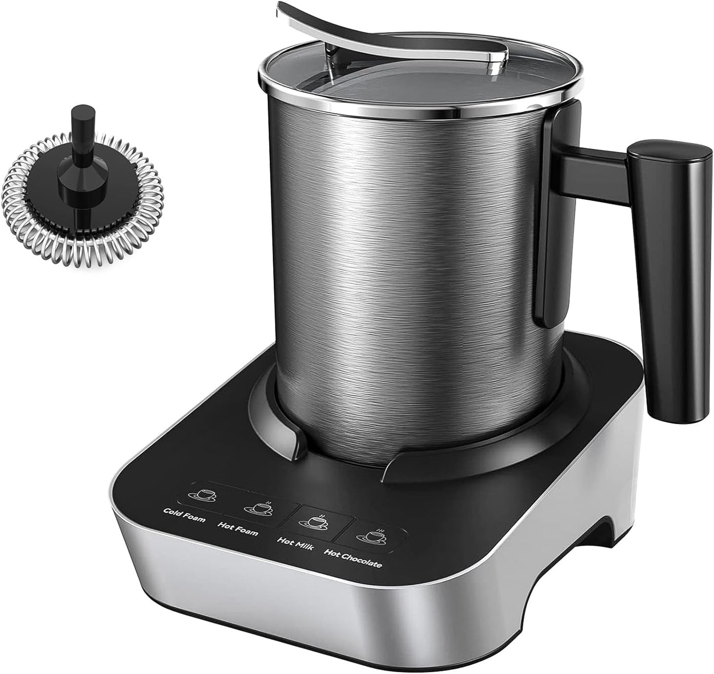 Electric Milk Frother and Steamer 4-in-1 with Stainless Steel Pitcher Cup(400ml/13.5oz), Auto Shut-Off, Hot & Cold Foam Maker and Milk Warmer for Coffee Cappuccinos, Dishwasher Safe