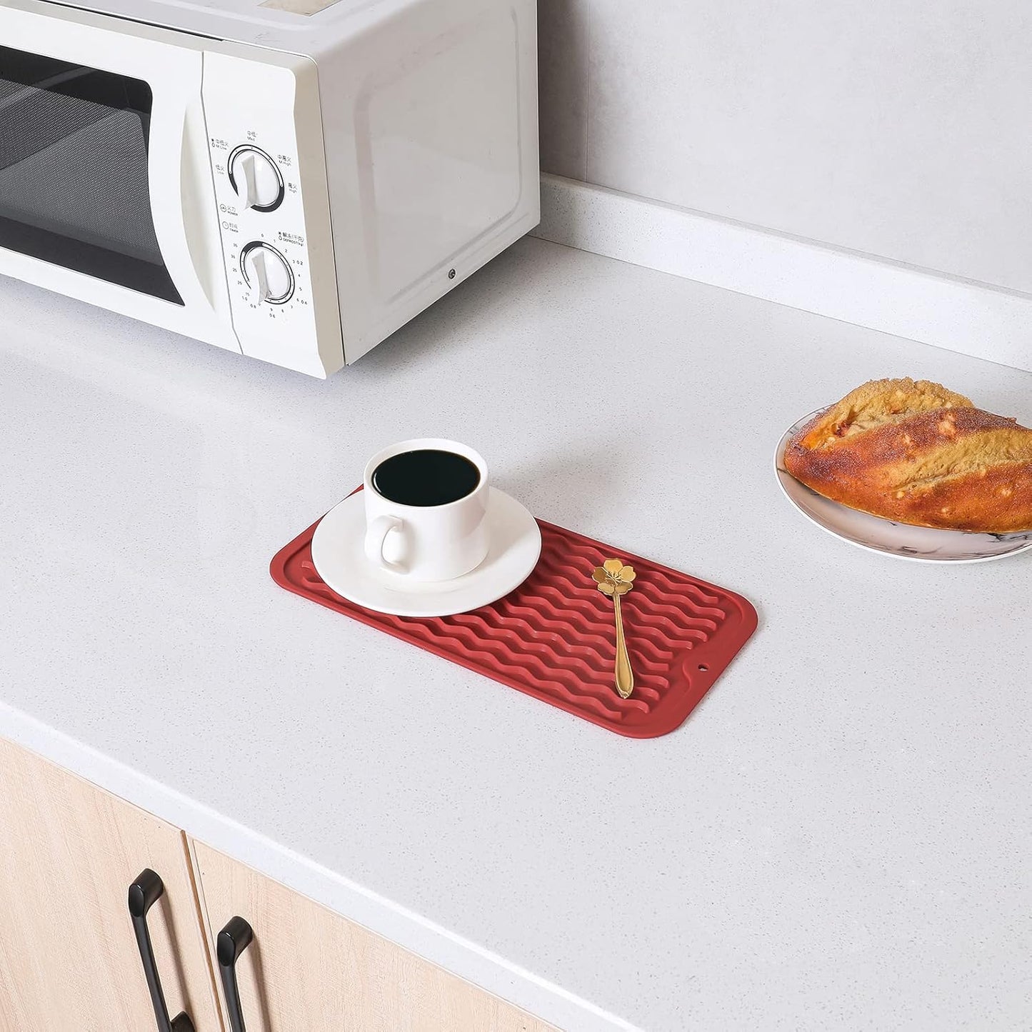 Silicone Dish Drying Mat for Multiple Usage,Easy clean,Eco-friendly,Heat-resistant Silicone Mat for Kitchen Counter or Sink,Refrigerator or Drawer Liner Red S 12 inches x 6 inches