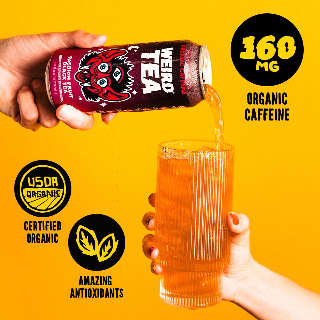 Drink Weird Organic Passion Fruit Black Tea – 16oz Cans, 160mg Organic Caffeine, Pack of 12 – Smooth & Energizing Energy Drink Alternative