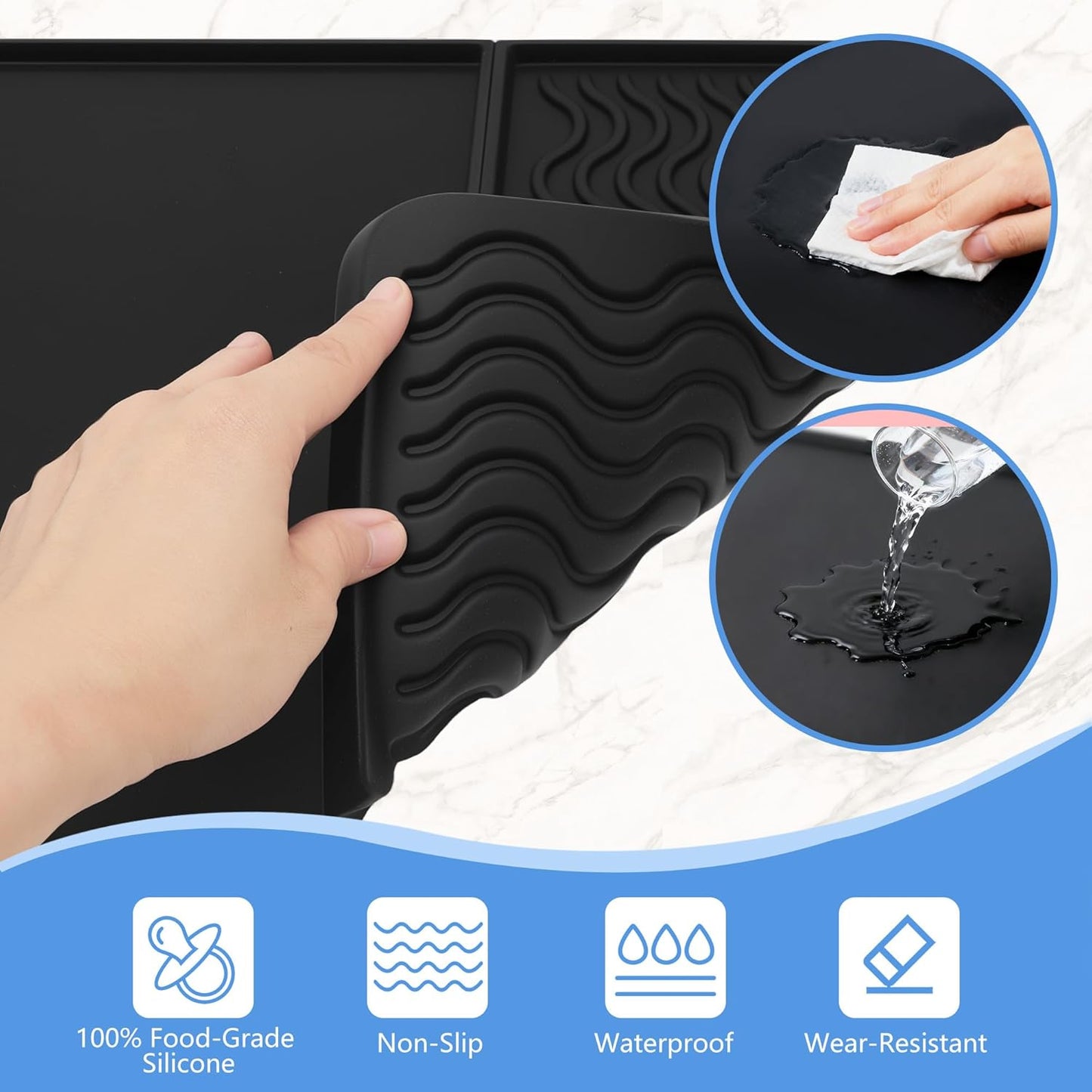 2-in-1 Coffee Bar Mat & Espresso Tamping Mat - 24”x16”Non-Slip Silicone Mats for Coffee Machines, Countertop, Bars, Kitchen Counter