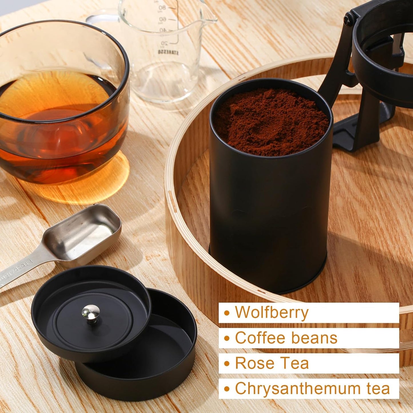 Tanlade 10 Pcs Tea Tin Canister Metal Round Can with Airtight Lid Double Sealed Tea Tin Canisters, with 1 Erasable Chalk Marker and 16 Stickers for Loose Leaf Coffee Sugar, 16 oz