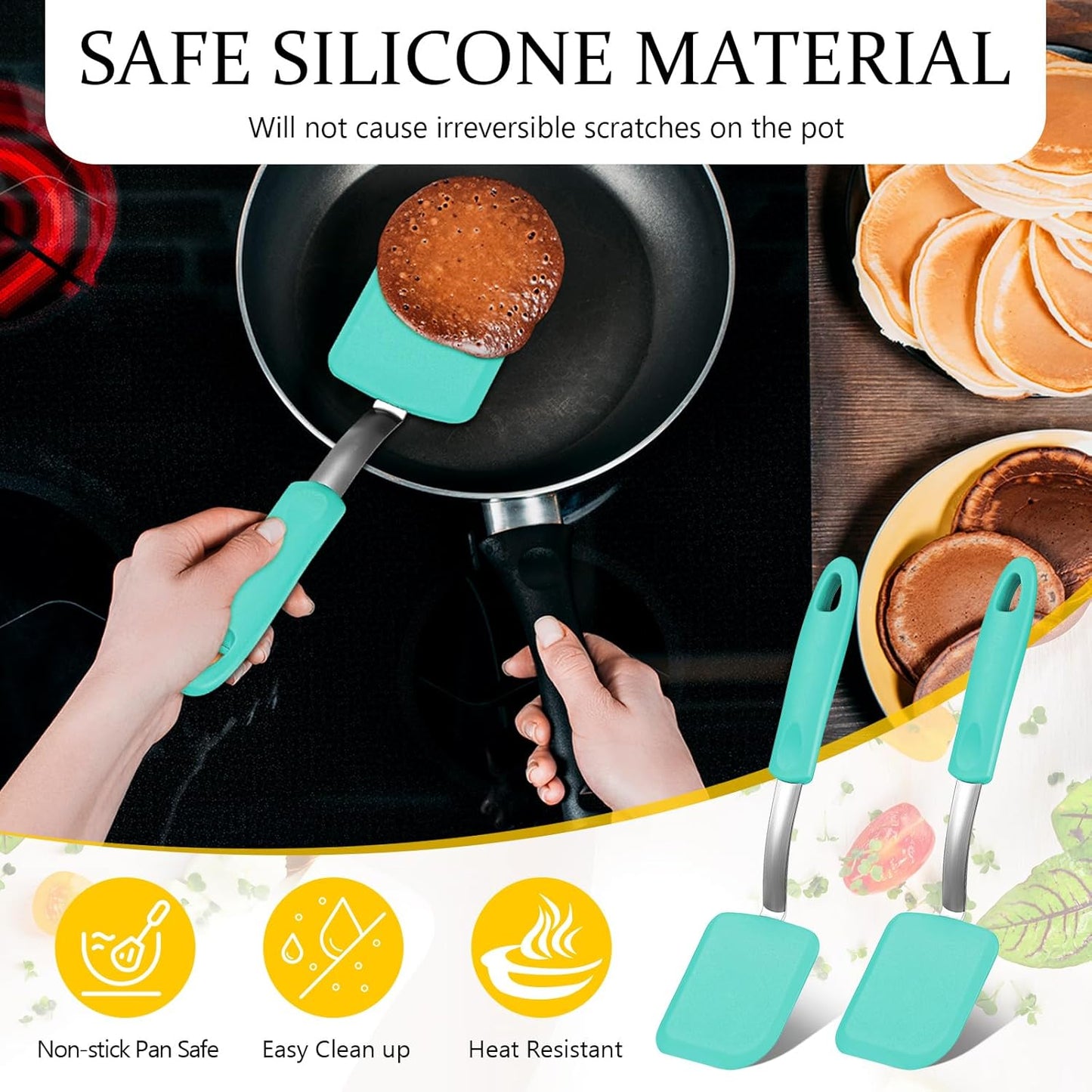 Silicone Cookie Spatula Turner 2 Pack Mini Brownie Spatula Flexible Kitchen Small Silicone Turner for Nonstick Cookware Heat Resistant No Scratch Flipper for Egg Pancake(Green)