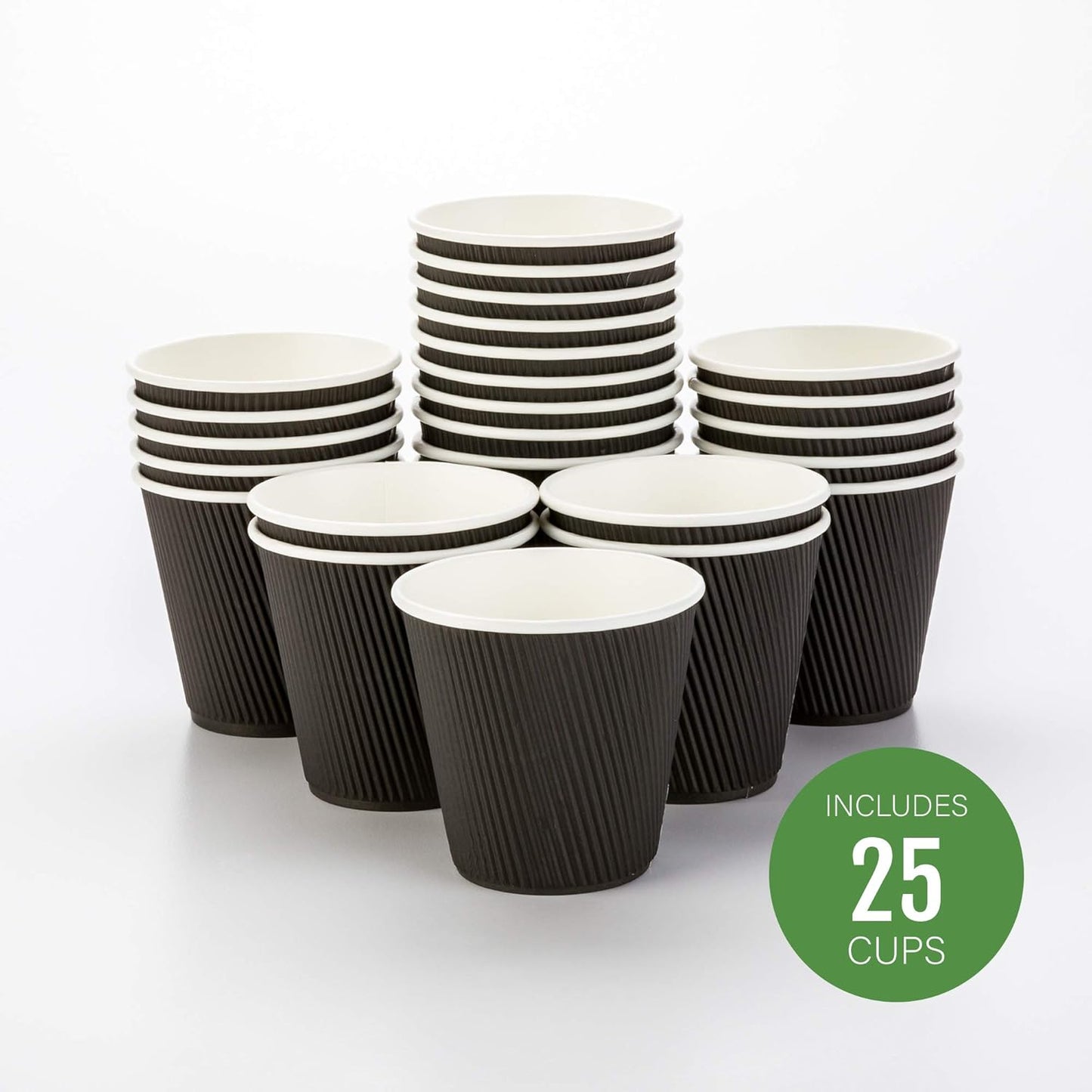 Restaurantware 8 Ounce Disposable Cups Pack of 25 Double Wall Hot Cups–Lids Sold Separately, Designed with a Rippled Wall and Black Paper Insulation, Ideal for Coffee, Hot Chocolate, and Tea