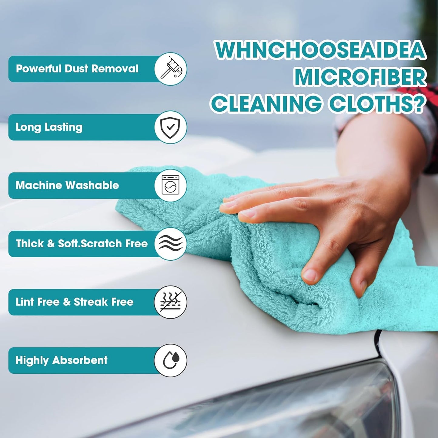 Shimeyao 30 Pcs Edgeless Microfiber Plush Towels for Cars Detailing Drying Wash Polishing Absorbent Cleaning Cloths, 500 GSM, 16 x 16 Inch(16 x 16 Inch, Teal Blue, 30 Pcs)