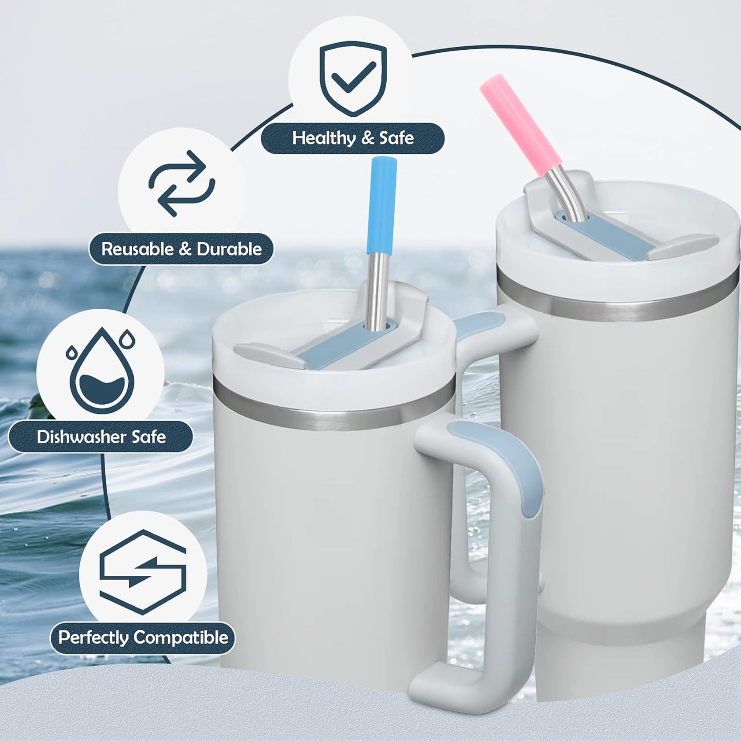 Stainless Steel Replacement Straws for Stanley Adventure Travel Tumbler (6 Straws with Tips for 40oz)