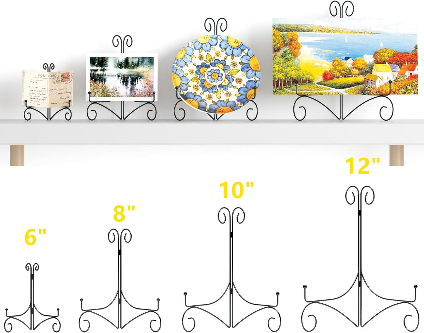 Plate Stand for Display with Hinged Folding Design, 6 Inch Picture Stands for Tables, Small Easels for Displaying Book, Art Piece, Photo and Platter, 6’’ Black, 2-Pack