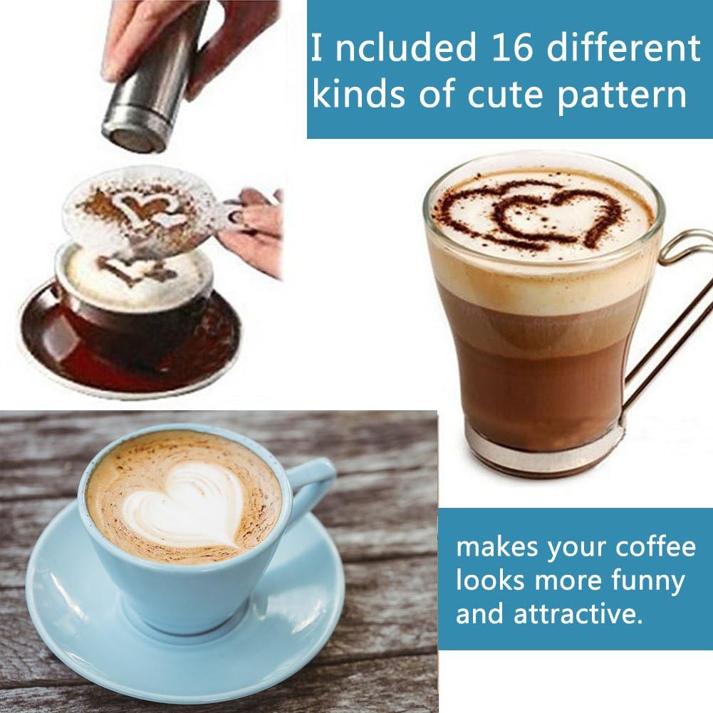 16PCS Coffee Stencils,Plastic Cappuccino Chocolate Latte Art DIY Stencils Tools