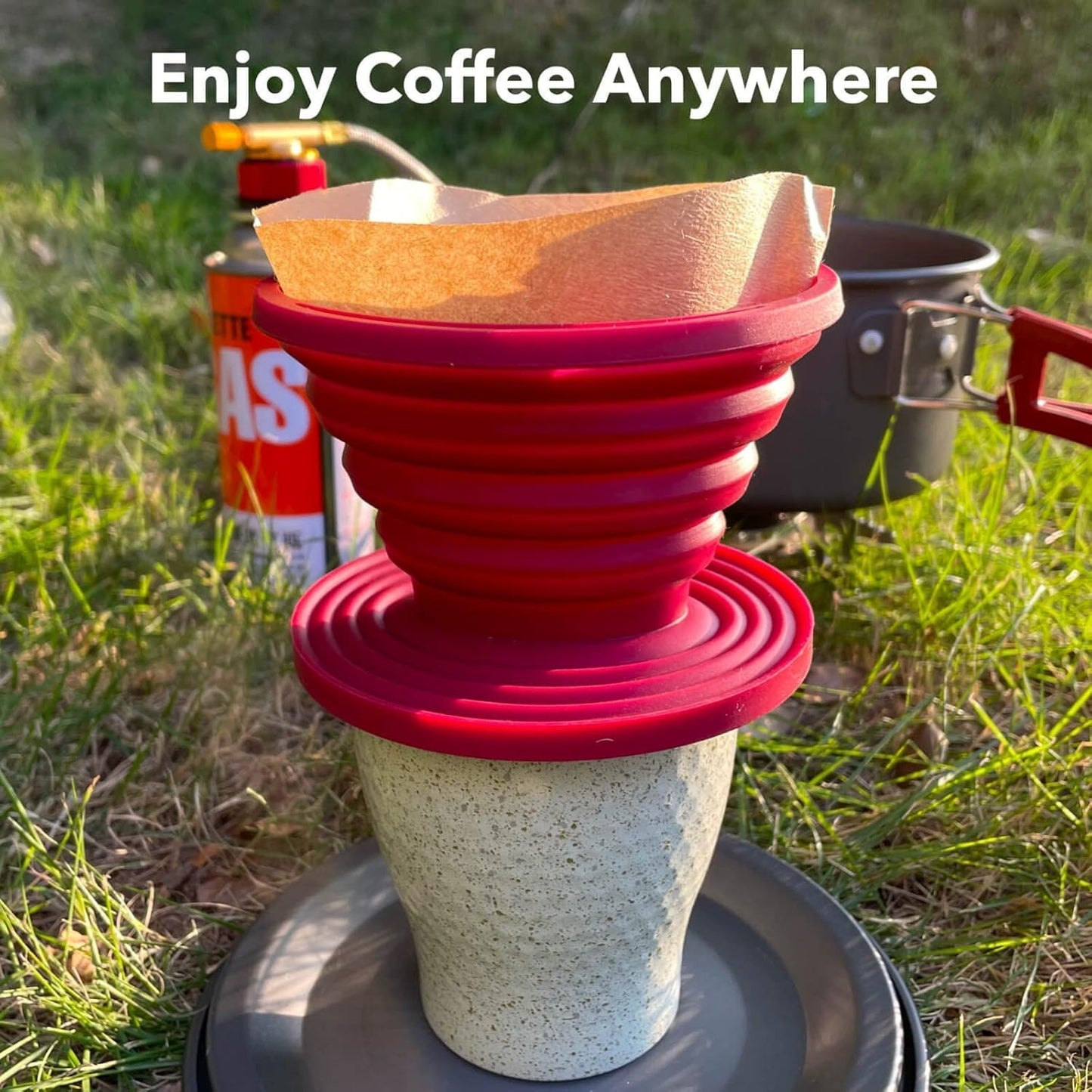Collapsible Pour Over Coffee Dripper for Camp Coffee, Reusable Silicone Coffee Filter Holder for Camping Red