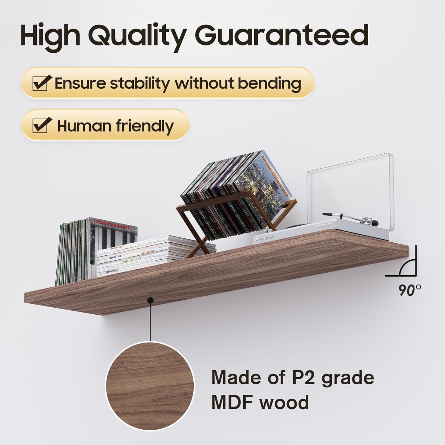 Floating Shelf, Set of 2 Wall Shelf, 30 in W x 12.75 in D x 2 in H Wooden Floating Wall Shelf with Invisible Brackets for Living Room/Bedroom/Bathroom/Kitchen Storage and Decor, Walnut