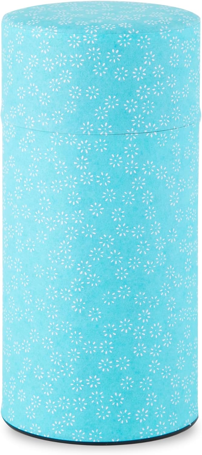 NOREN Japanese Tea Canister Tin (Yuzen Washi Paper - Small Sakura/Blue), 7.06oz Size/Made in JAPAN with Includes Inner Lid of Airtight Damp-Proof/Kitchen Jar for Loose Leaf Coffee Tea Spice and More