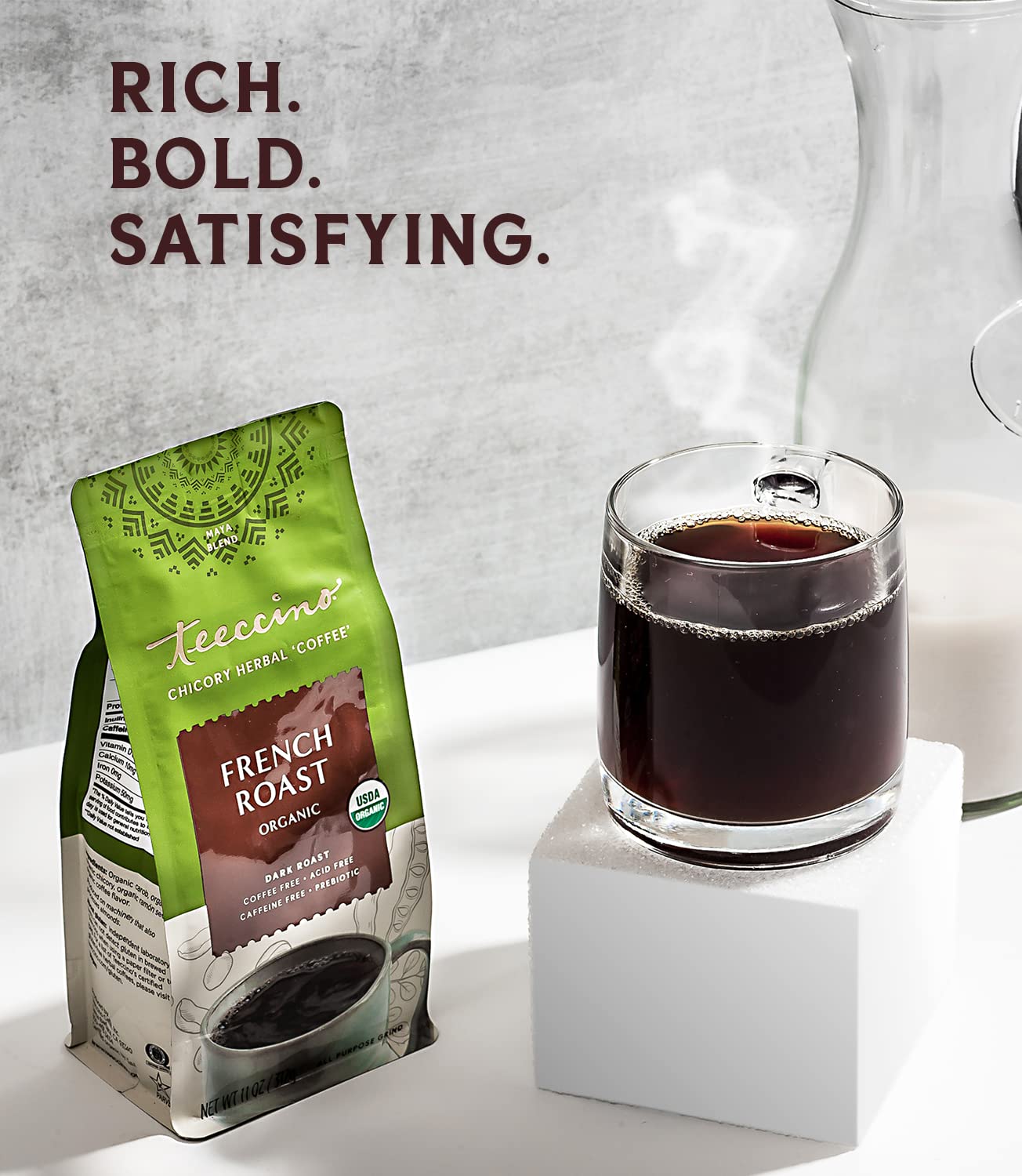 Teeccino Chicory Coffee Alternative – Organic French Roast – Herbal Coffee | Ground Coffee Substitute | Prebiotic | Caffeine Free | Acid Free, 11 Ounce (Pack of 2)