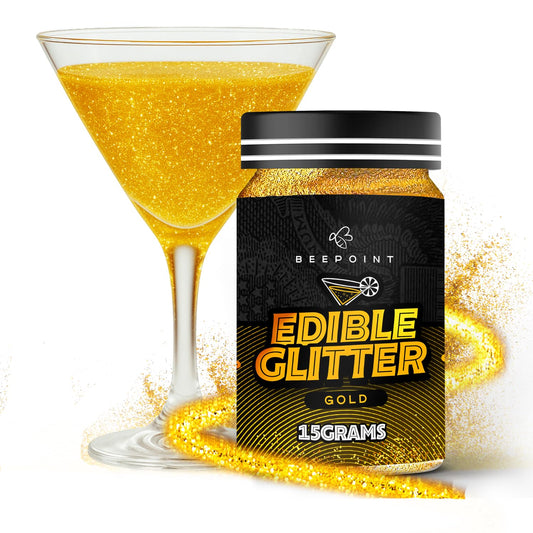 BeePoint Gold Edible Glitter for Drinks 15g - Food Grade, Vibrant Color Shimmer Powdered Dust for Drinks, Cocktails, Cake Decorating, Baking, Chocolates, Candy, Sweets, & Cookies - Vegan & Gluten Free